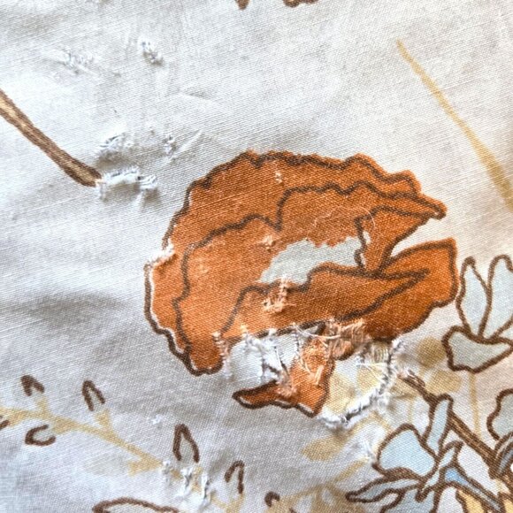 Vtg 70s Denim Blue Jeans Patchwork Crazy Quilt Pockets Labels Butterfly F/Queen - Picture 16 of 16